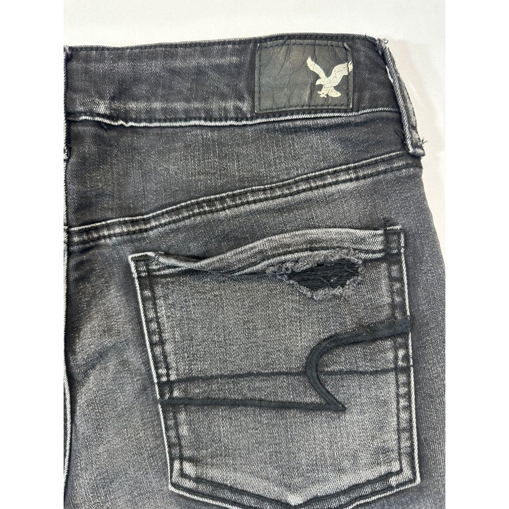 American Eagle Super Stretch Distressed Black Denim Shorts Womens Size 4 Frayed - Picture 13 of 14